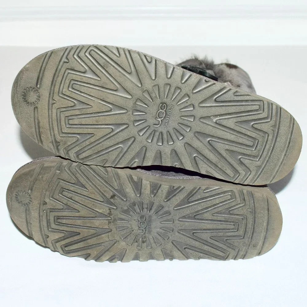 UGG Like New! Bailey Button Triplet Grey Sheepskin Boots - Size 5